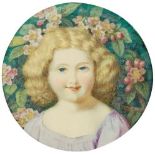 Charlotte Isa James SWA, British exh.1867-1881- Apple Blossom; watercolour on ceramic plaque, tondo,