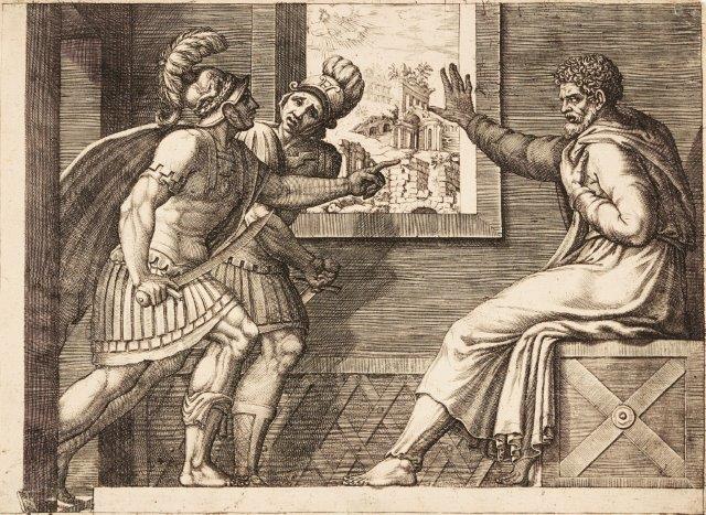 Giorgio Mantovano Ghisi, Italian 1520-1582- 'Gaius Marius in Prison at Minturnae", after Polidoro da