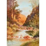 Joseph Edward Hennah, British 1897-1963- A rocky stream; watercolour, signed, 35x24.6cm (ARR) (