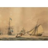 Lieutenant Thomas Yates RN, British 1765-1796- The Commissioners' Yacht sailing through the Fleet at