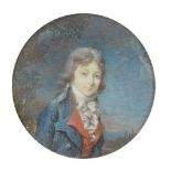 British School, 18th century- A portrait miniature of a young gentleman, standing quarter-length