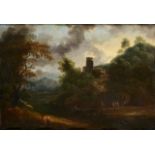 Follower of Richard Wilson RA, British 1713-1782- Landscape with a chateau in the background; oil on