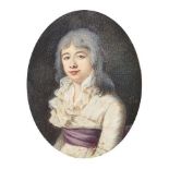 Samuel Cotes, British 1734-1818- A portrait miniature of a lady, seated half-length turned to the