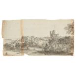 Circle of Thomas Girtin, British 1775-1802- Durham; black ink and wash on laid paper, inscribed in