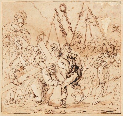 Manner of Sir Peter Paul Rubens, 18th century- Scene from the Passion of Christ; pen and brown ink