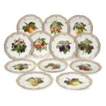 A set of twelve Royal Copenhagen Flora Danica Fruit plates, 20th century, with gilt and
