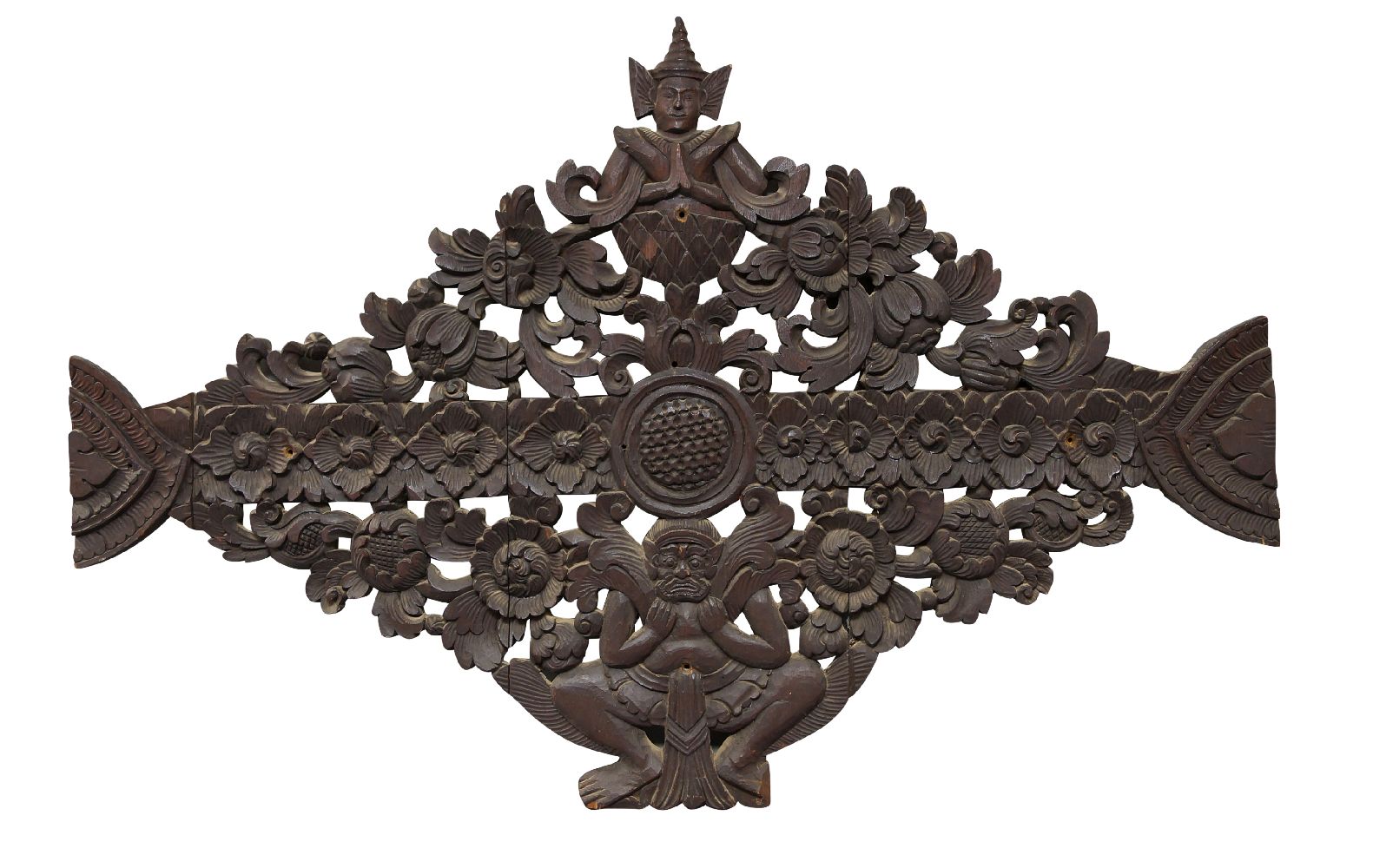 A large Burmese pierced hardwood plaque, possibly an architectural element, late 19th/early 20th