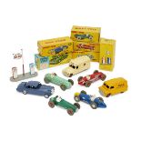 A collection of four Dinky Toys racing cars, 20th century, to comprise 234 the Ferrari, 232 the Alfa