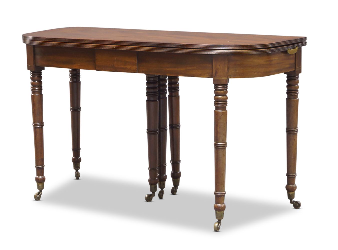 A George IV mahogany folding and extending dining table, with rounded rectangular top, having four - Image 2 of 2