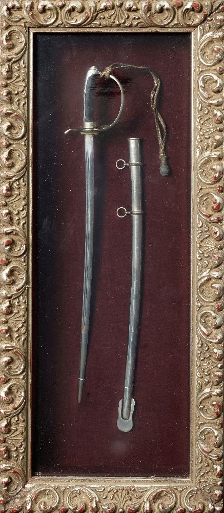 Five framed models of historical swords, late 20th century, comprising a medieval broadsword, two - Image 2 of 5