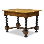 A Dutch floral marquetry and ebonised centre table, 19th century, the rectangular top inlaid with