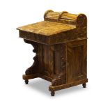 A Victorian Jerusalem olivewood davenport, late 19th century, the top with two domed tambour fronted