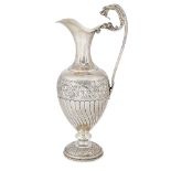 A modern Russian silver wine ewer, with dragon handle, embossed band of vines above half gadrooned