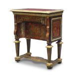 A Napoleon III ebonised and Boulle work kneehole desk, late 19th century, incorporating earlier