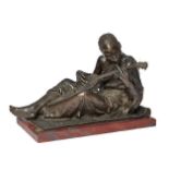 Salvatore Buemi, Italian, 1860-1916, a bronze model of an African man playing a banjo, signed to the