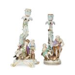A Meissen porcelain candelabra base or single candlestick, emblematic of Winter, late 19th/early