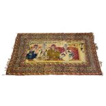 A Kirman pictorial rug, early 20th century, the field with four stylised robed figures, their