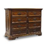 A North European walnut chest of drawers, early to mid 18th century, the rectangular top with