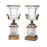 A pair of French cut glass and bronze mounted campana urns, in the Empire taste, 20th century,