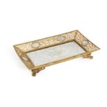 A French gilt-metal and silver foil rectangular table top tray, late 19th/early 20th century, the