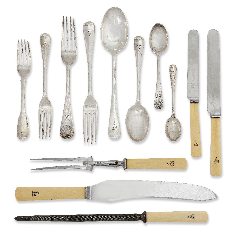A part canteen of silver rattail cutlery, Sheffield c.1933, Harrods Ltd., comprising nine table