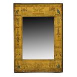 A fruitwood and penwork Egyptian style mirror, early 20th century, of rectangular form, the border