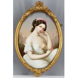 A Continental porcelain oval portrait plaque of a young girl, in the manner of KPM, 19th century,