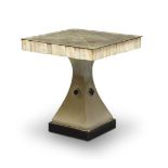 A bone and plated metal pedestal table by Anthony Redmile, mid/late 20th century, the top of