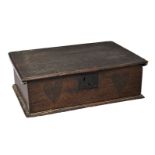 An oak marriage box, dated 1744, and later, the front with incised and stamped decoration of two