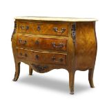 A Louis XV style tulipwood and gilt metal mounted bombe commode, late 19th century, the yellow