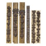 A collection of six Continental carved oak mouldings, 19th century, carved in low relief,