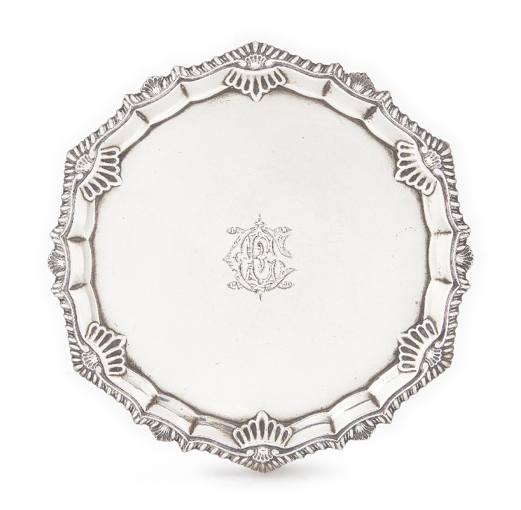 An Edward VII silver salver, London c.1901, Hawksworth, Eyre & Co Ltd., with moulded gadrooned