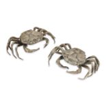 A pair of Continental silver models of crabs, the tops opening to a small compartment, 7cm wide (2)