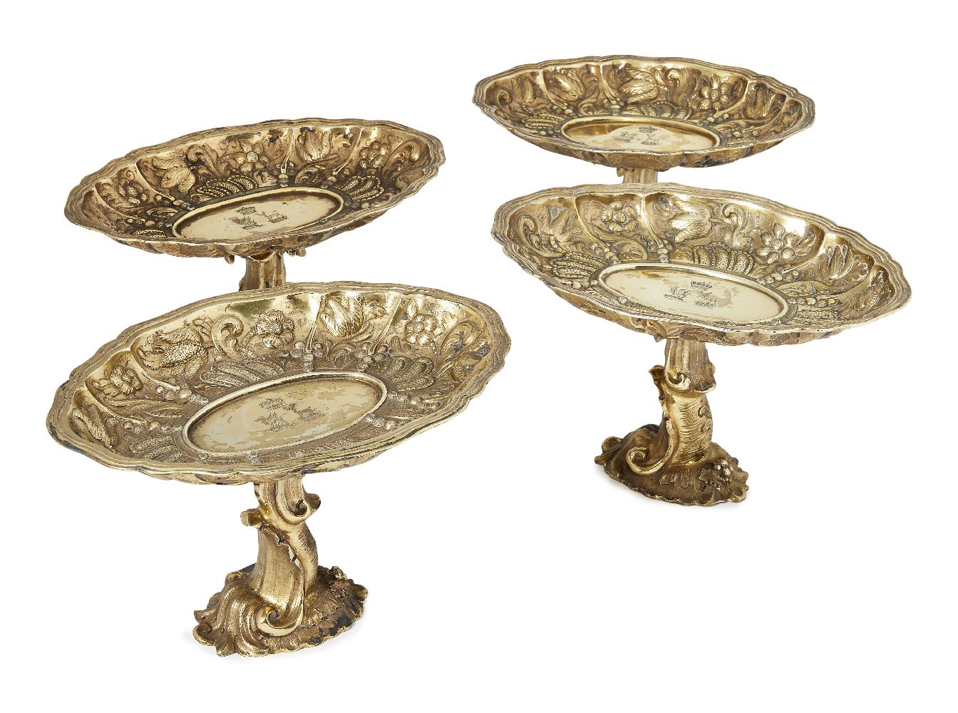 A set of four early Victorian silver-gilt tazza, London c.1845, Charles Thomas Fox and George Fox,