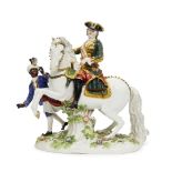 A Meissen porcelain equestrian model of Czarina Elizabeth, after JJ Kandler, 20th century, holding a