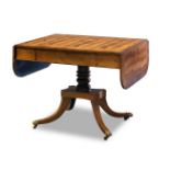 A Regency rosewood and satinwood crossbanded sofa table, the rectangular top with two drop leaves,