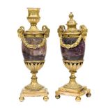 A pair of George III ormolu and blue-john cassolettes, attributed to Matthew Boulton, c.1770, each