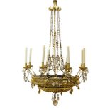 An Italian Neoclassical carved giltwood and cut glass eight-light chandelier, 19th century, the