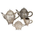 A Danish silver four piece tea set, Copenhagan 1930, Christian F. Heise, 800 fineness, of rococo