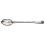 A Continental silver basting spoon, of fiddle, thread and shell pattern, 39.5cm long, approx 7.