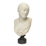 Albert-Ernest Carrier-Belleuse, French, 1824-1887, a white marble bust of a young lady, her hair
