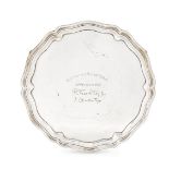 A silver salver, Sheffield c.1930, Hawksworth, Eyre & Co Ltd., with pie crust border and