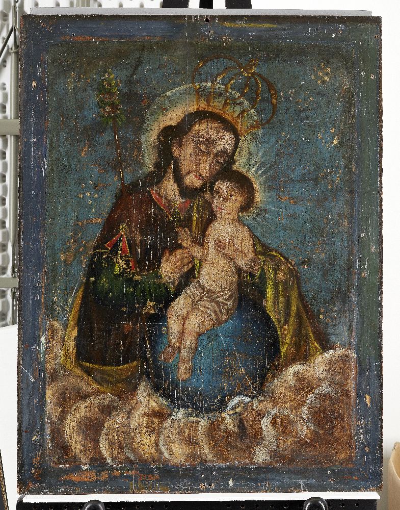 Spanish/Colonial School, 17/18th century, a portrait of a man and child, probably Saint Joseph and