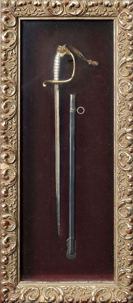 Five framed models of historical swords, late 20th century, comprising a medieval broadsword, two - Image 3 of 5