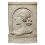 A Continental rectangular marble plaque of a woman, late 19th/early 20th century, modelled in
