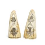 A scrimshaw walrus tusk cribbage board, late 19th century, engraved with a fish and flower, the