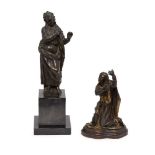 Two Continental bronze models of Saints, 19th century, comprising a figure a female saint,