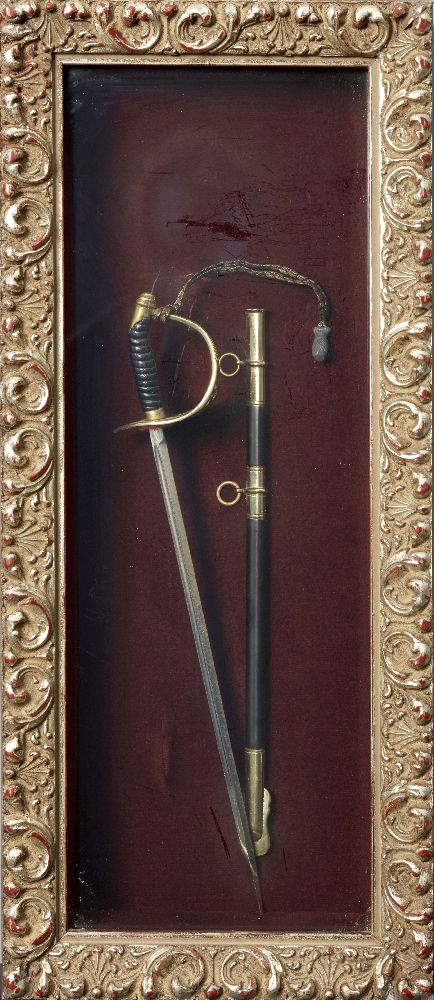 Five framed models of historical swords, late 20th century, comprising a medieval broadsword, two - Image 5 of 5