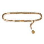 Chanel: a Chanel heavy gilt metal curb link belt, with medallion fob and oblong plaque stamped