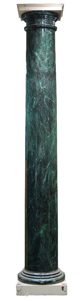 A pair of large faux marble Doric columns, 20th century, painted to imitate green serpentine marble,